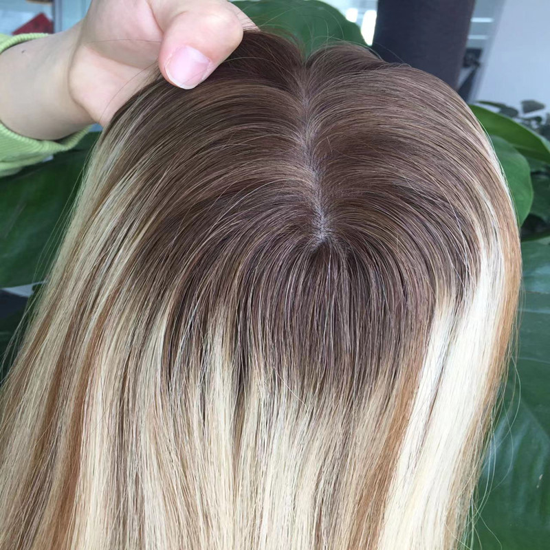 Factory supply silk base topper hair shinning highlight for hairloss women people HJ002